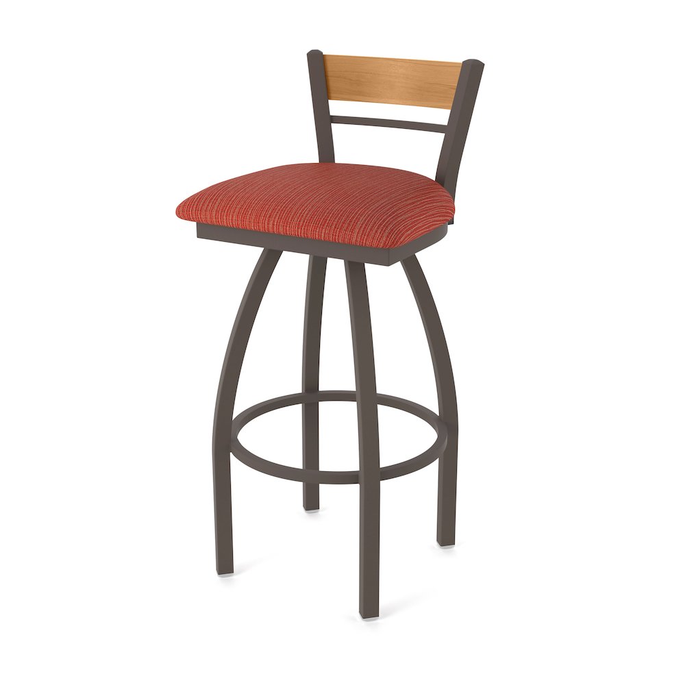 36" Swivel Extra Tall Bar Stool, Bronze Finish, Medium Back, Graph Poppy Seat