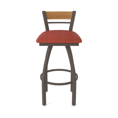 36" Swivel Extra Tall Bar Stool, Bronze Finish, Medium Back, Graph Poppy Seat