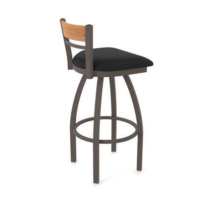 36" Swivel Extra Tall Bar Stool, Bronze Finish, Medium Back, Black Vinyl Seat