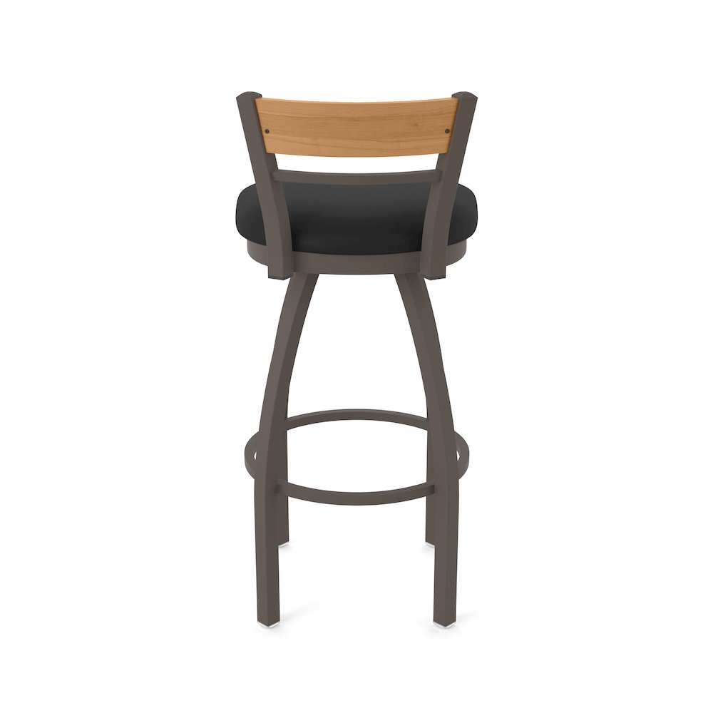 36" Swivel Extra Tall Bar Stool, Bronze Finish, Medium Back, Black Vinyl Seat