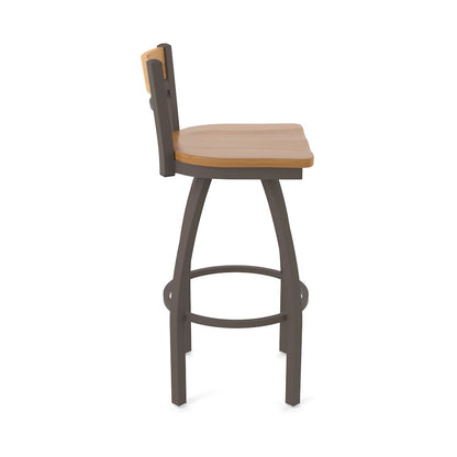 36" Swivel Extra Tall Bar Stool, Bronze Finish, Medium Back, Medium Maple Seat