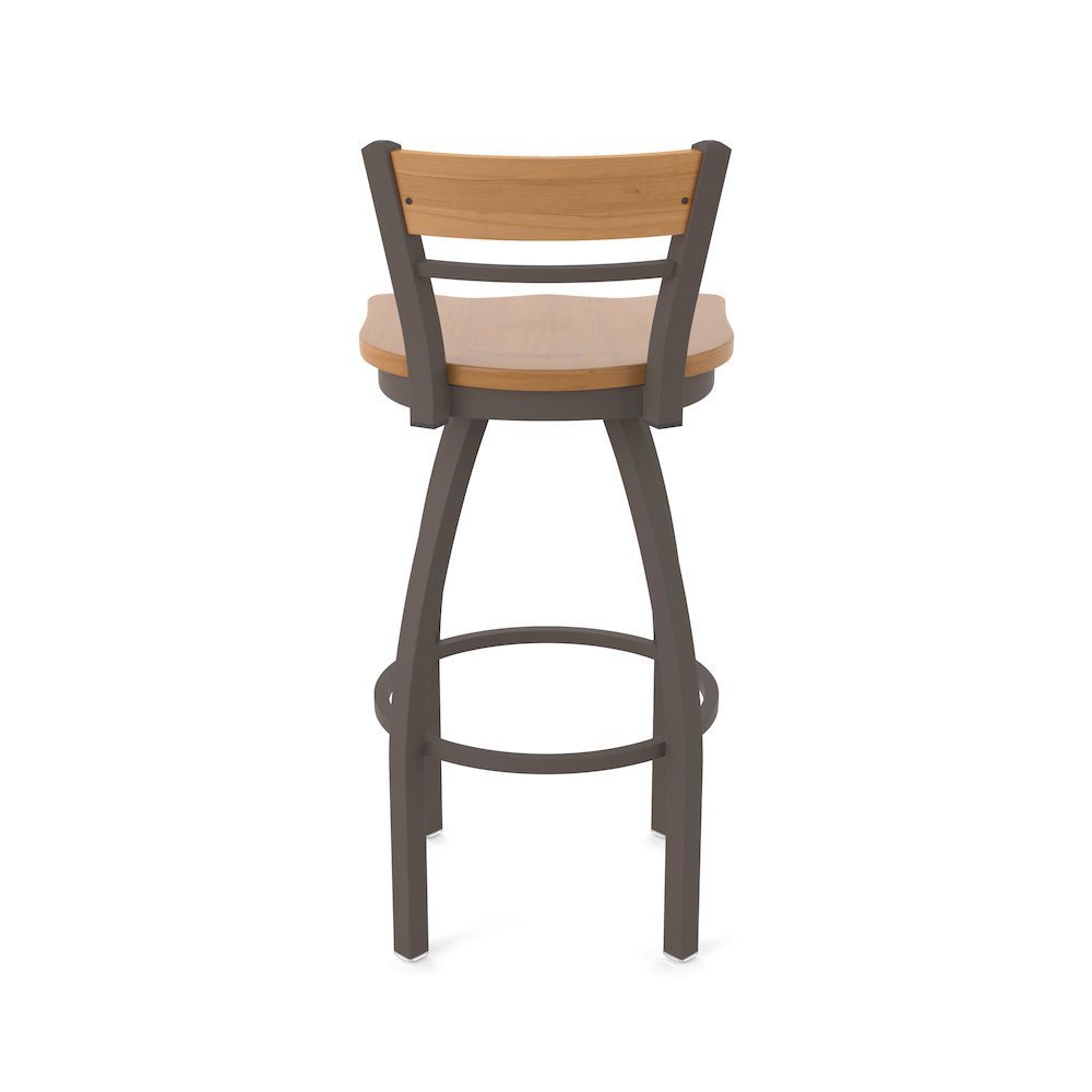 36" Swivel Extra Tall Bar Stool, Bronze Finish, Medium Back, Medium Maple Seat