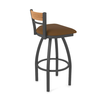 36" Swivel Extra Tall Bar Stool, Pewter Finish, Medium Back, Canter Thatch Seat