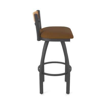 36" Swivel Extra Tall Bar Stool, Pewter Finish, Medium Back, Canter Thatch Seat