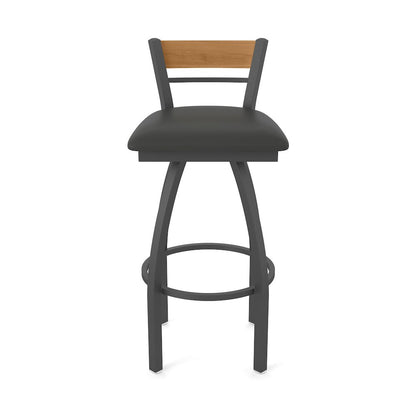 36" Swivel Extra Tall Bar Stool, Pewter Finish, Medium Back, Canter Iron Seat
