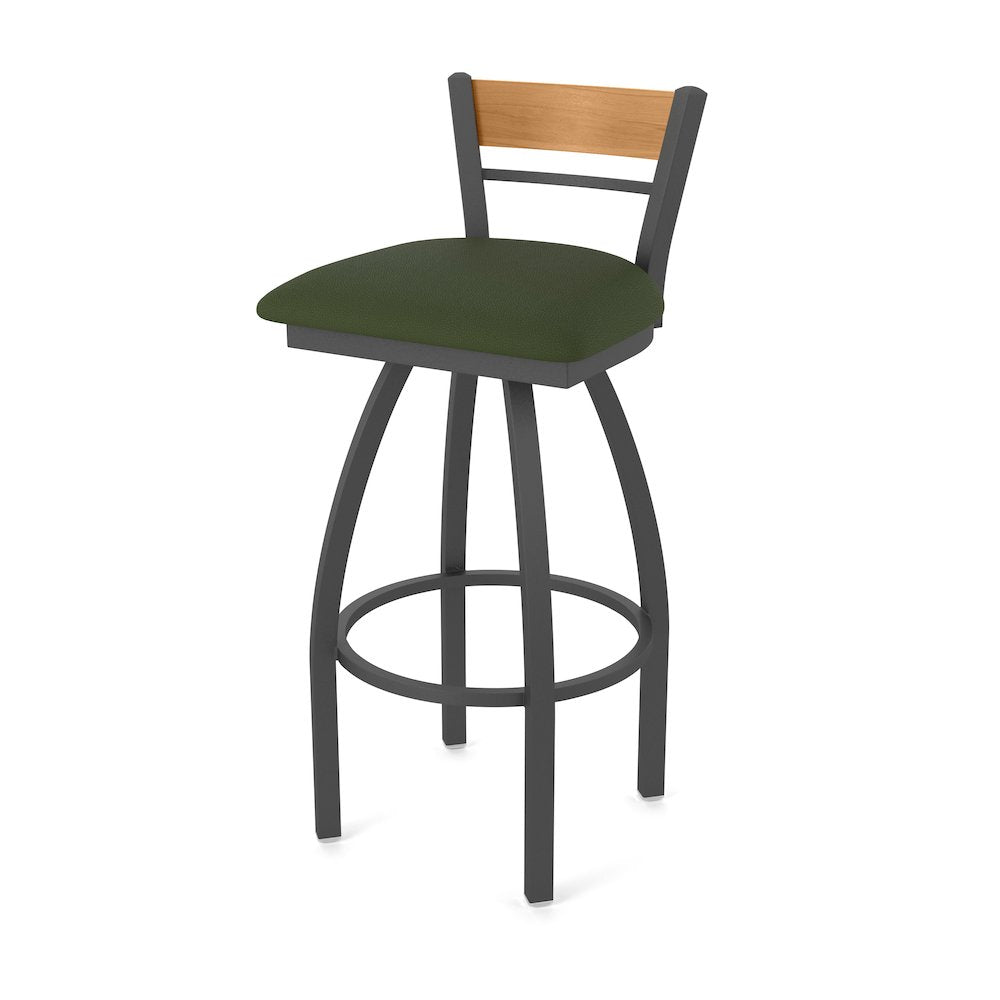 36" Swivel Extra Tall Bar Stool, Pewter Finish, Medium Back, Canter Pine Seat