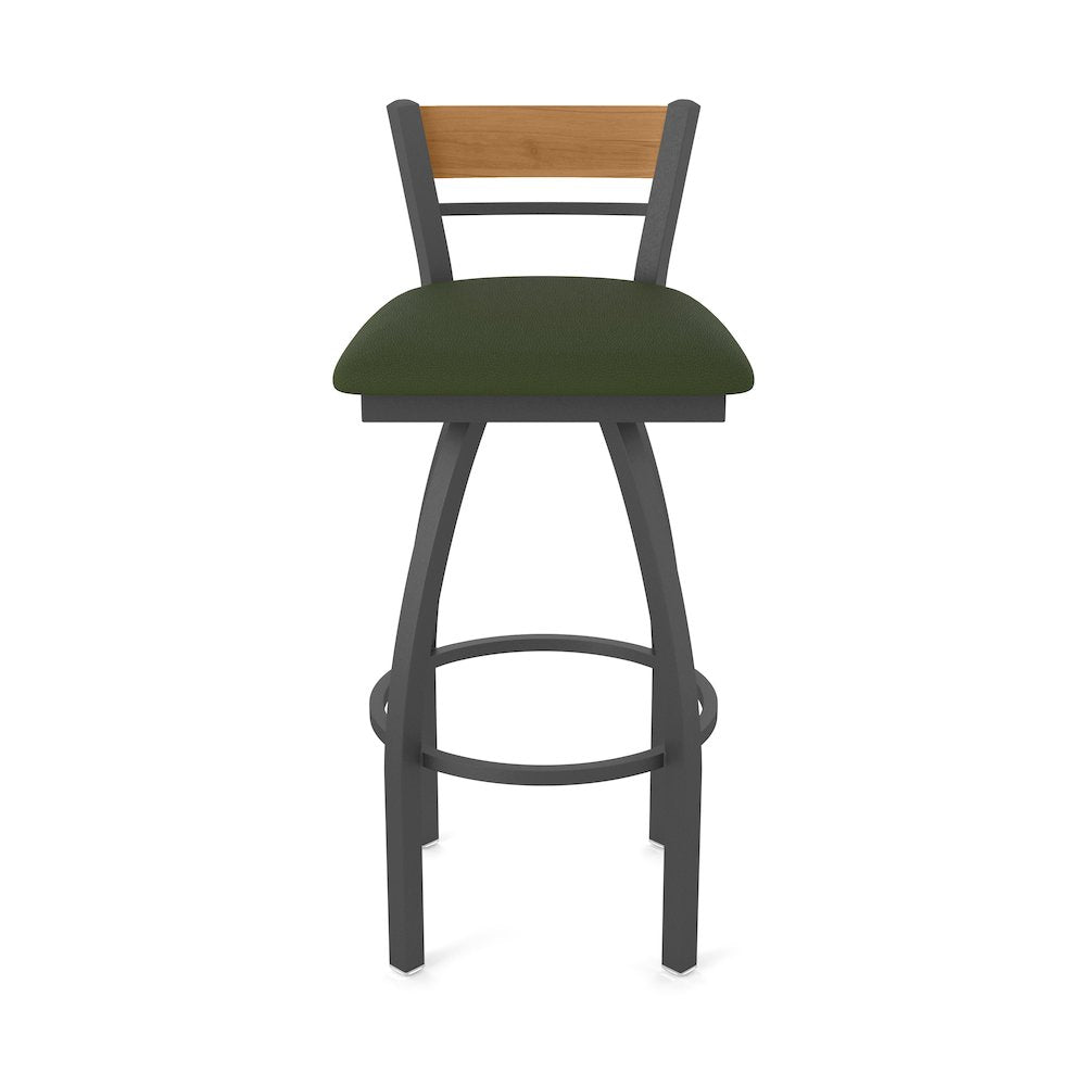 36" Swivel Extra Tall Bar Stool, Pewter Finish, Medium Back, Canter Pine Seat