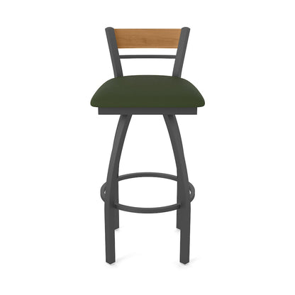 36" Swivel Extra Tall Bar Stool, Pewter Finish, Medium Back, Canter Pine Seat