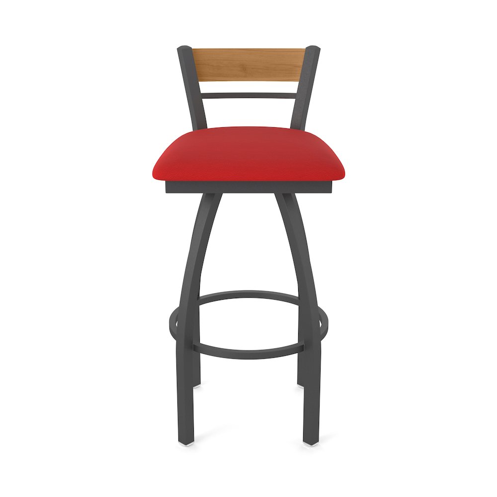 36" Swivel Extra Tall Bar Stool, Pewter Finish, Medium Back, Canter Red Seat