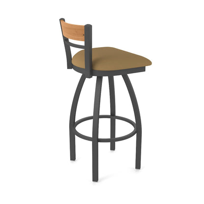 36" Swivel Extra Tall Bar Stool, Pewter Finish, Medium Back, Canter Saddle Seat