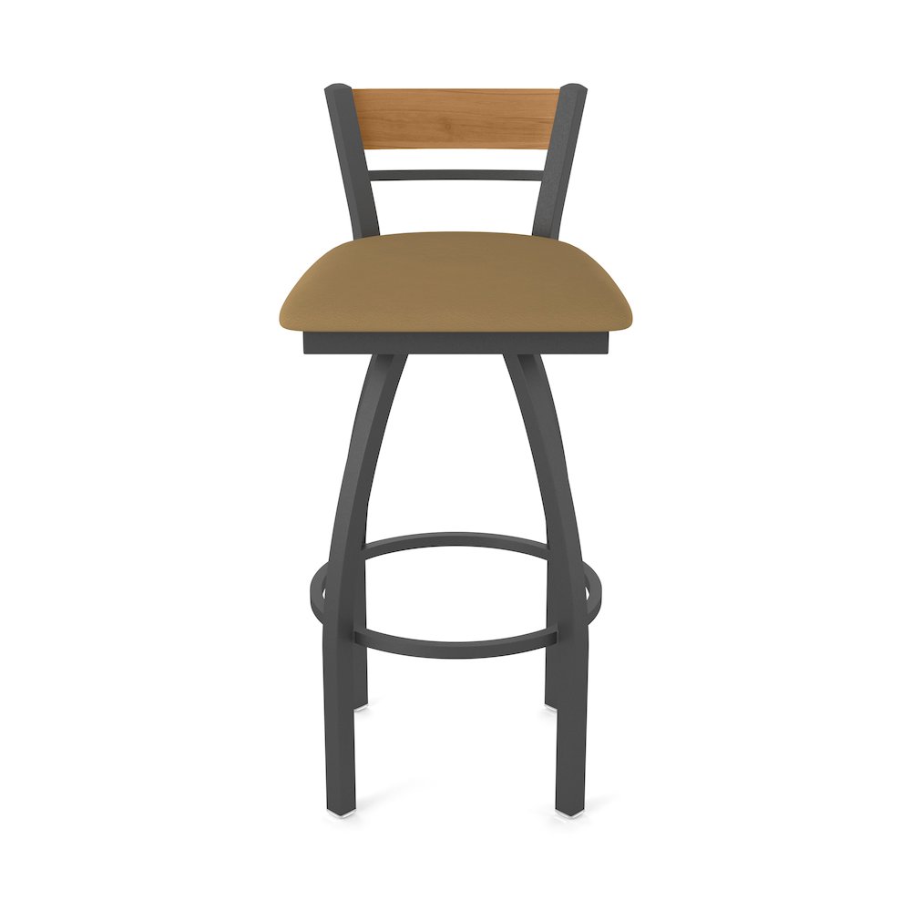 36" Swivel Extra Tall Bar Stool, Pewter Finish, Medium Back, Canter Saddle Seat