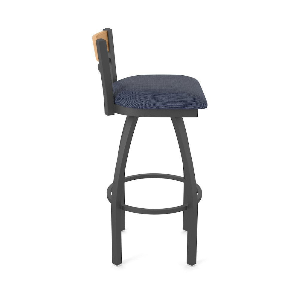 36" Swivel Extra Tall Bar Stool, Pewter Finish, Medium Back, Graph Anchor Seat