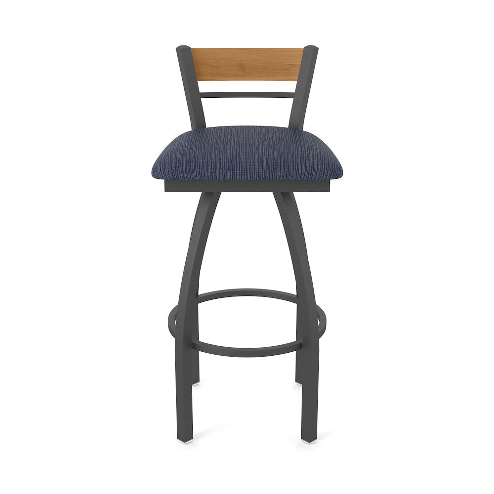 36" Swivel Extra Tall Bar Stool, Pewter Finish, Medium Back, Graph Anchor Seat