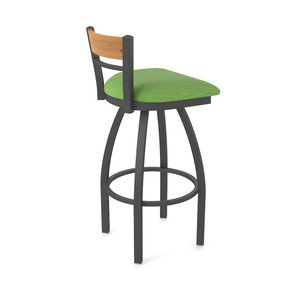 36" Swivel Extra Tall Bar Stool, Pewter Finish, Medium Back, Graph Parrot Seat