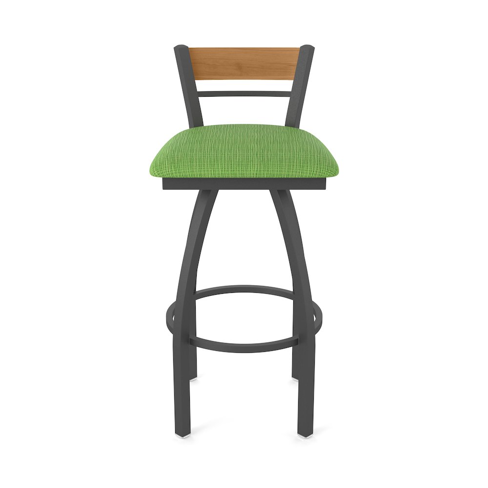 36" Swivel Extra Tall Bar Stool, Pewter Finish, Medium Back, Graph Parrot Seat