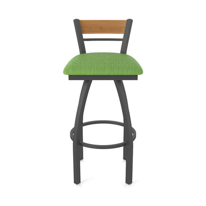 36" Swivel Extra Tall Bar Stool, Pewter Finish, Medium Back, Graph Parrot Seat