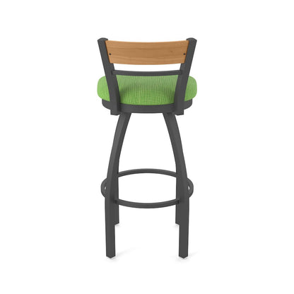 36" Swivel Extra Tall Bar Stool, Pewter Finish, Medium Back, Graph Parrot Seat