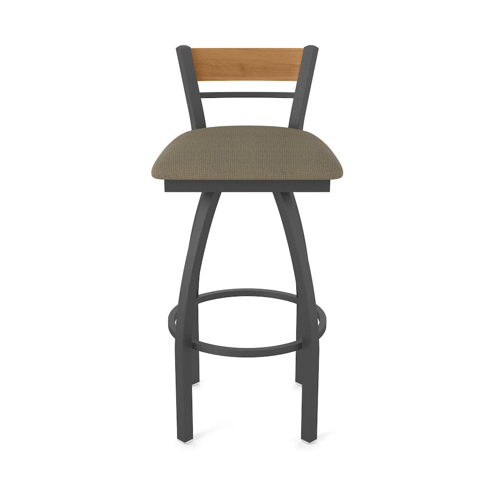 36" Swivel Extra Tall Bar Stool, Pewter Finish, Medium Back, Graph Cork Seat