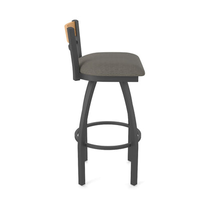 36" Swivel Extra Tall Bar Stool, Pewter Finish, Medium Back, Graph Chalice Seat
