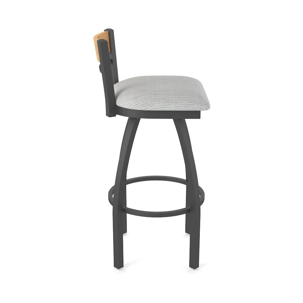 36" Swivel Extra Tall Bar Stool, Pewter Finish, Medium Back, Graph Alpine Seat