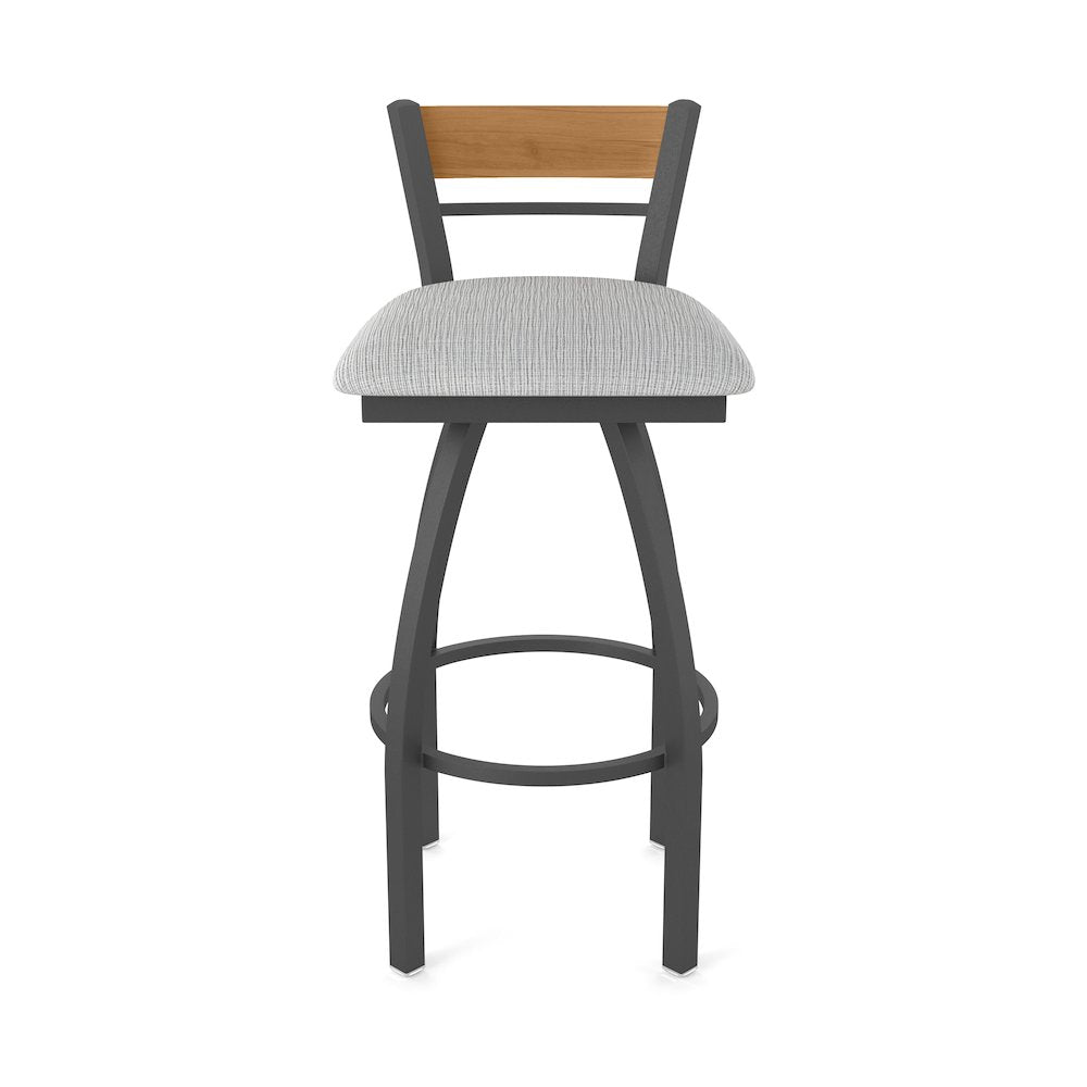 36" Swivel Extra Tall Bar Stool, Pewter Finish, Medium Back, Graph Alpine Seat