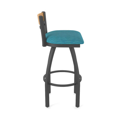 36" Swivel Extra Tall Bar Stool, Pewter Finish, Medium Back, Graph Tidal Seat