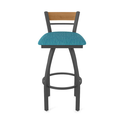 36" Swivel Extra Tall Bar Stool, Pewter Finish, Medium Back, Graph Tidal Seat