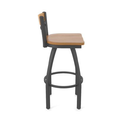 36" Swivel Extra Tall Bar Stool, Pewter Finish, Medium Back, Medium Maple Seat