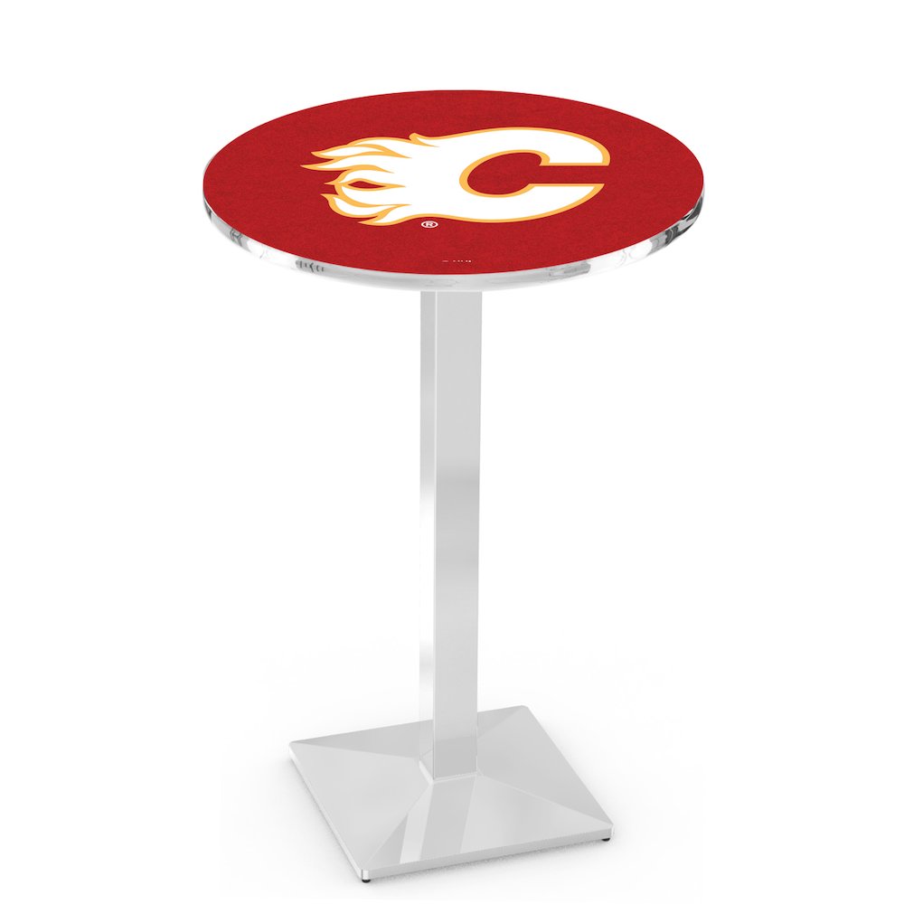 L217 Calgary Flames 42' Tall - 36' Top Pub Table w/ Chrome Finish (1173)