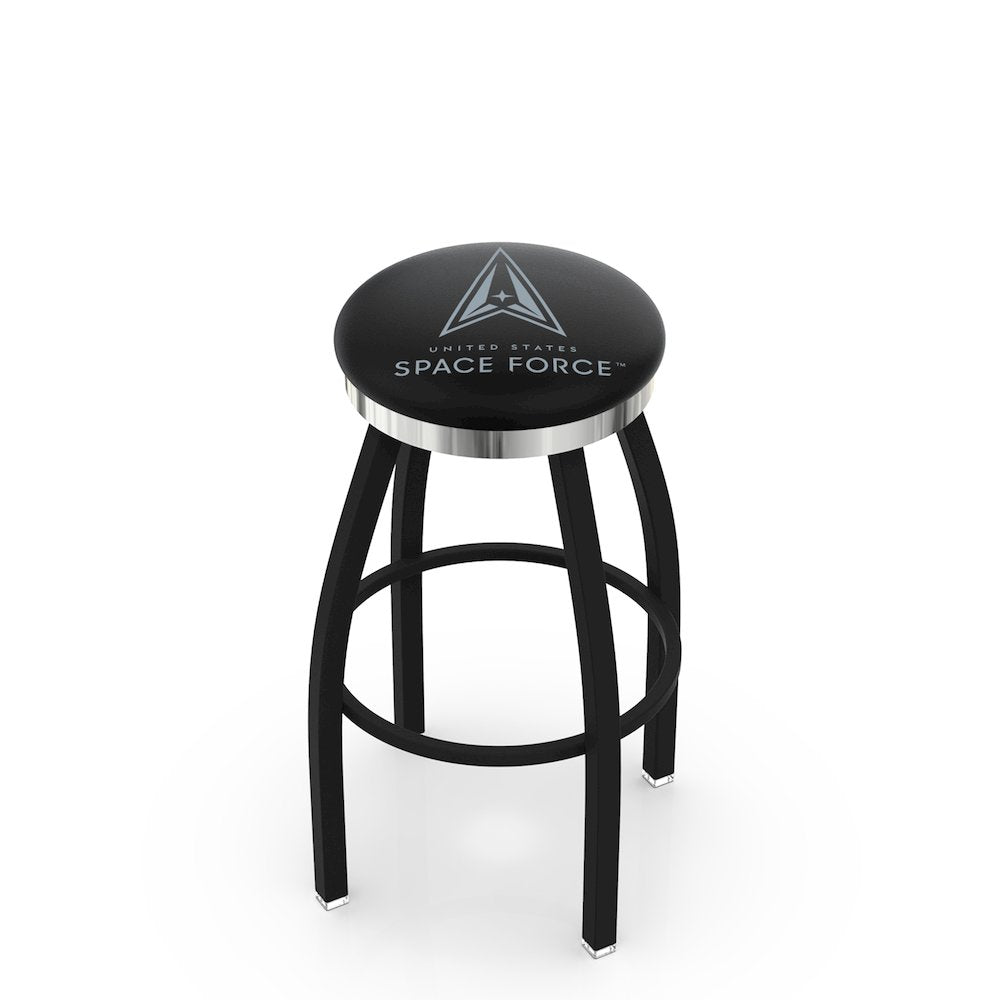 U.S. Space Force 36" Swivel Bar Stool with a Black Wrinkle and Chrome Finish