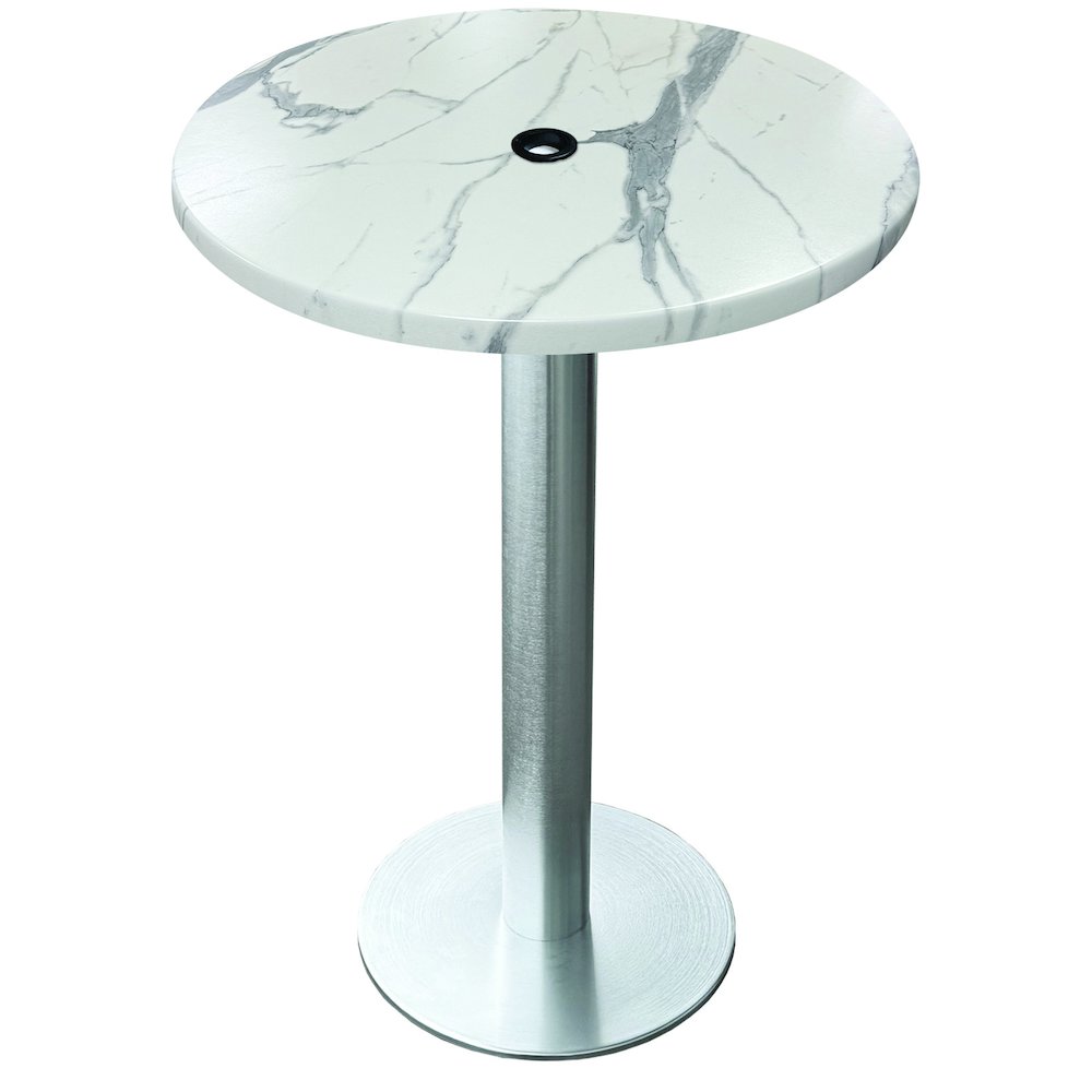 All-Season Table with 30" Diameter White Marble Top with Umbrella Hole