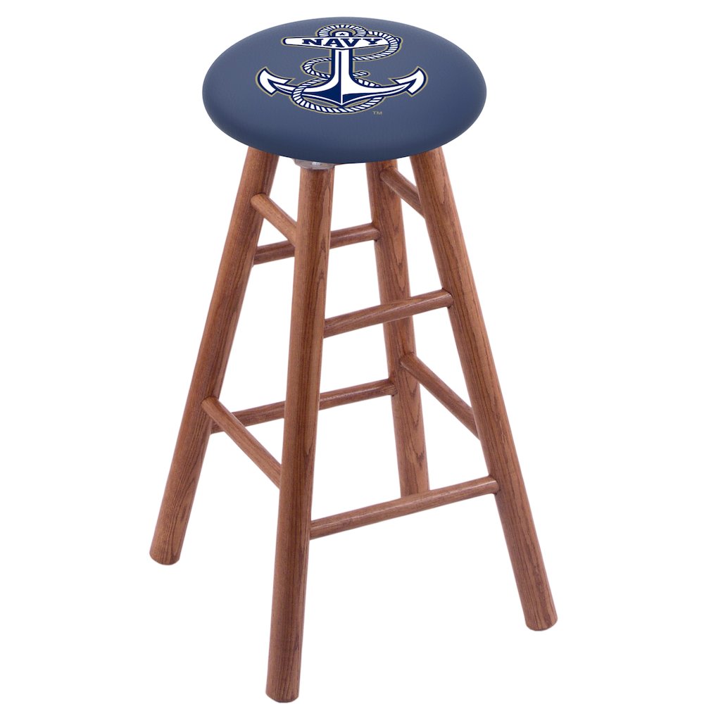 Oak Extra Tall Bar Stool in Medium Finish with US Naval Academy (NAVY) Seat