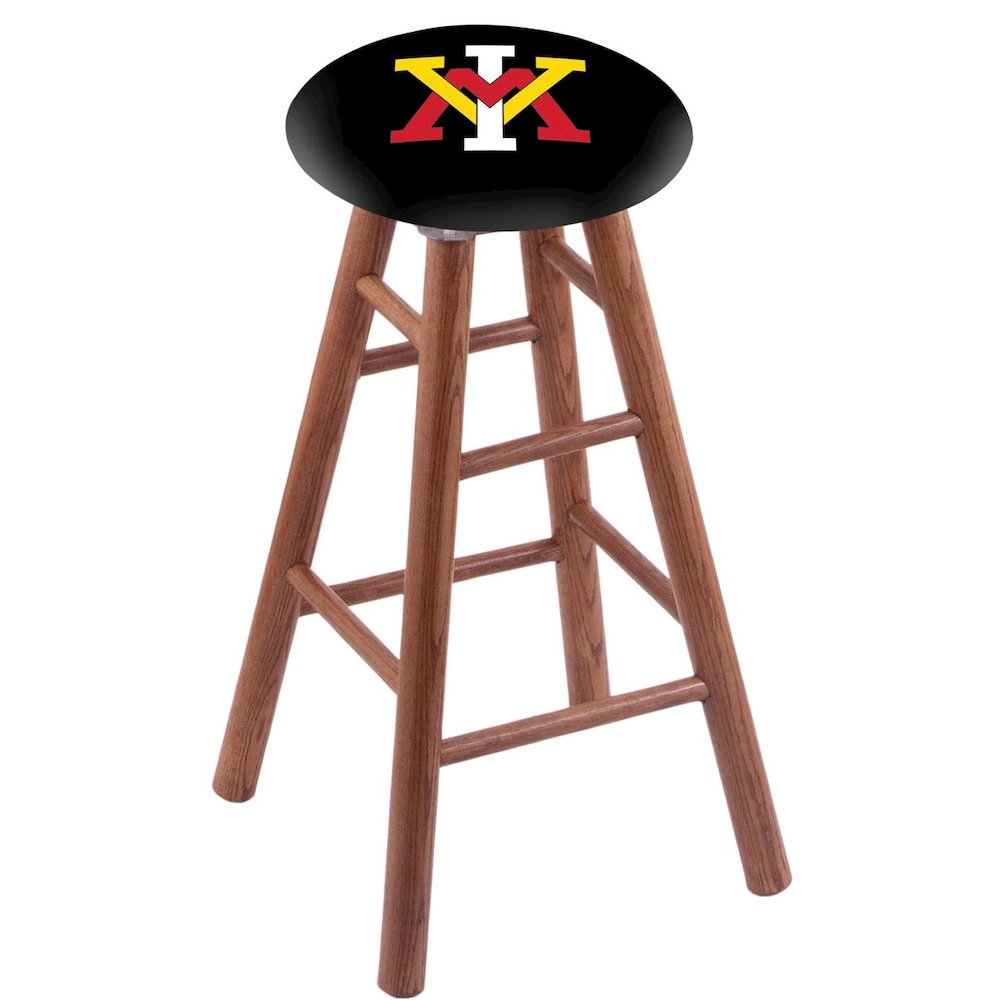 Oak Extra Tall Bar Stool in Medium Finish with Virginia Military Institute Seat