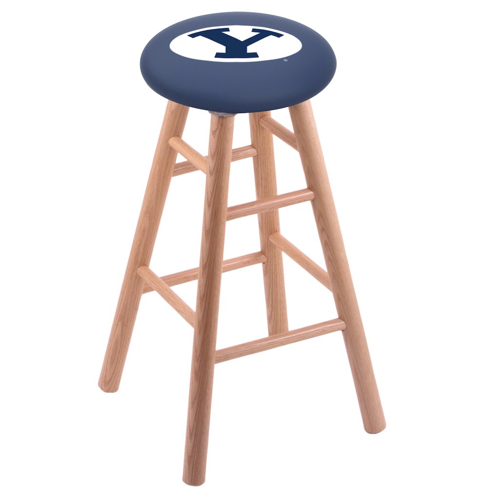Oak Extra Tall Bar Stool in Natural Finish with Brigham Young Seat