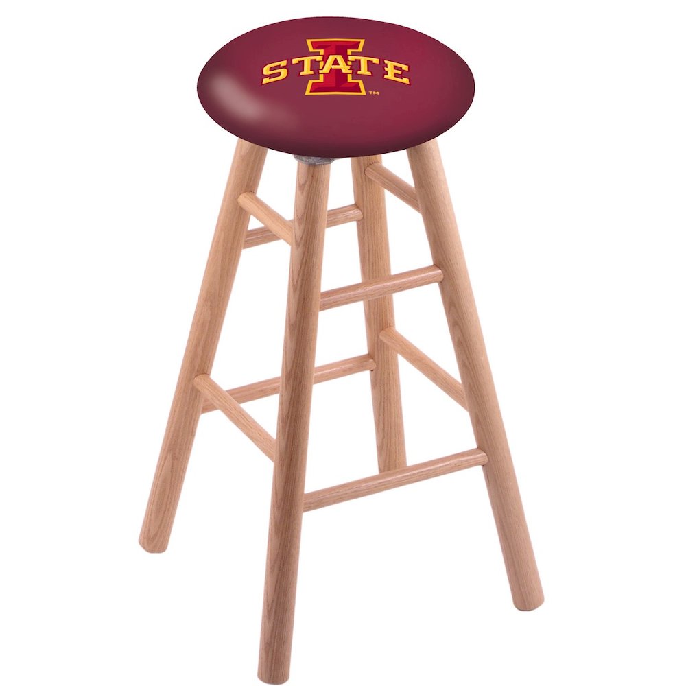 Oak Extra Tall Bar Stool in Natural Finish with Iowa State Seat