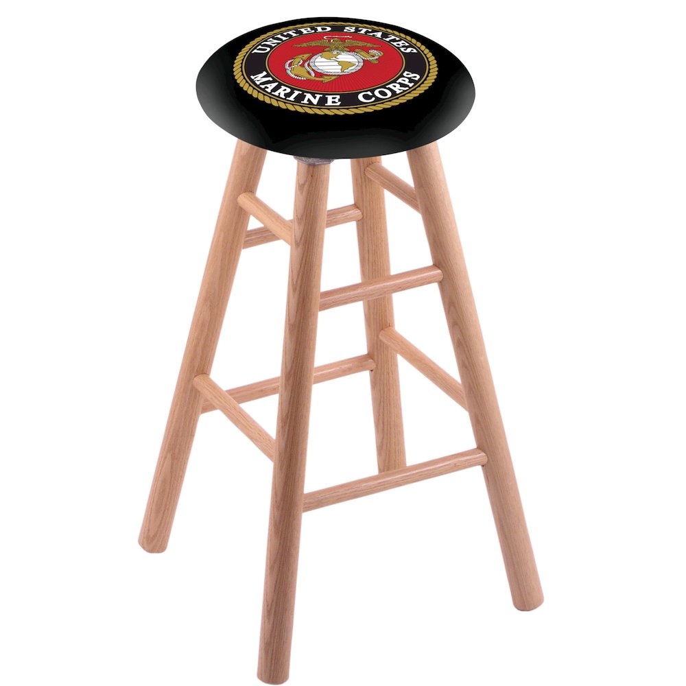 Oak Extra Tall Bar Stool in Natural Finish with U.S. Marines Seat