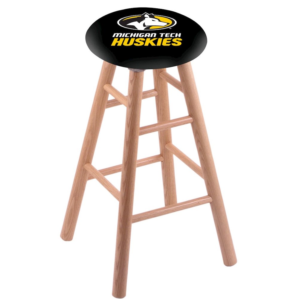 Oak Extra Tall Bar Stool in Natural Finish with Michigan Tech Seat