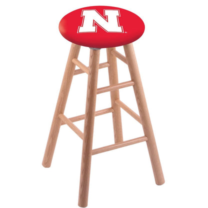 Oak Extra Tall Bar Stool in Natural Finish with Nebraska Seat