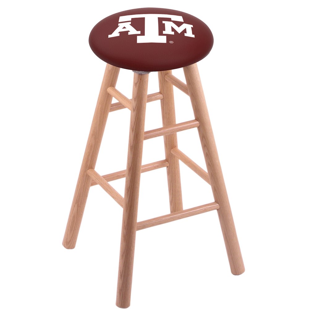 Oak Extra Tall Bar Stool in Natural Finish with Texas A&M Seat