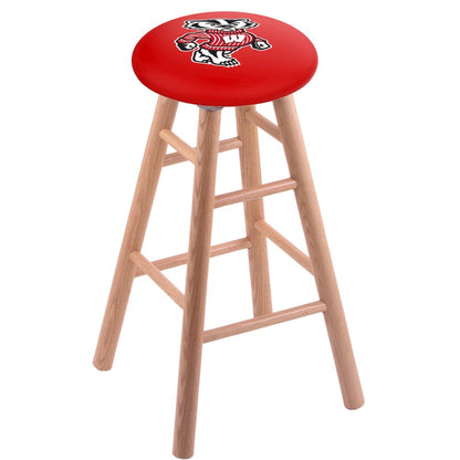 Oak Extra Tall Bar Stool in Natural Finish with Wisconsin "Badger" Seat