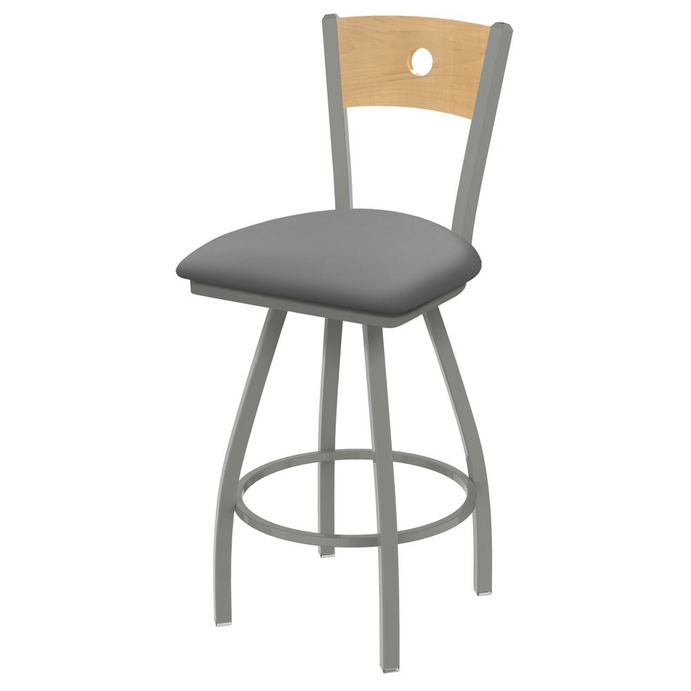 XL 830 Voltaire 36" Swivel Counter Stool with Anodized Nickel Finish, Natural Back, and Canter Folkstone Grey Seat