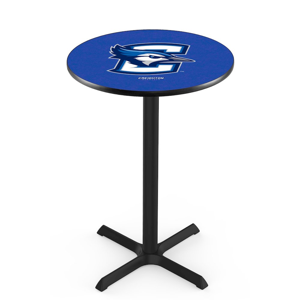 L211 Creighton University 42" Tall - 36" Top Pub Table with Black Wrinkle Finish