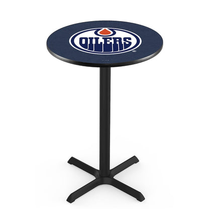L211 Edmonton Oilers 42" Tall - 36" Top Pub Table with Black Wrinkle Finish (6400)