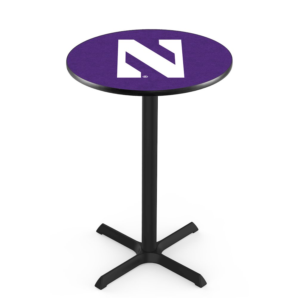 L211 Northwestern University 42" Tall - 36" Top Pub Table with Black Wrinkle Finish