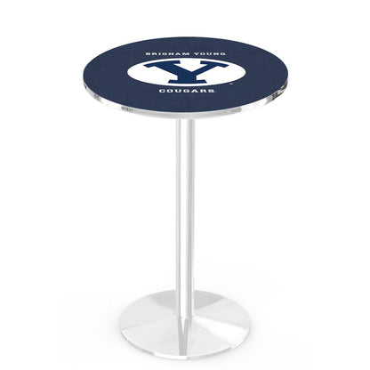 L214 Brigham Young University 42' Tall - 36' Top Pub Table w/ Chrome Finish