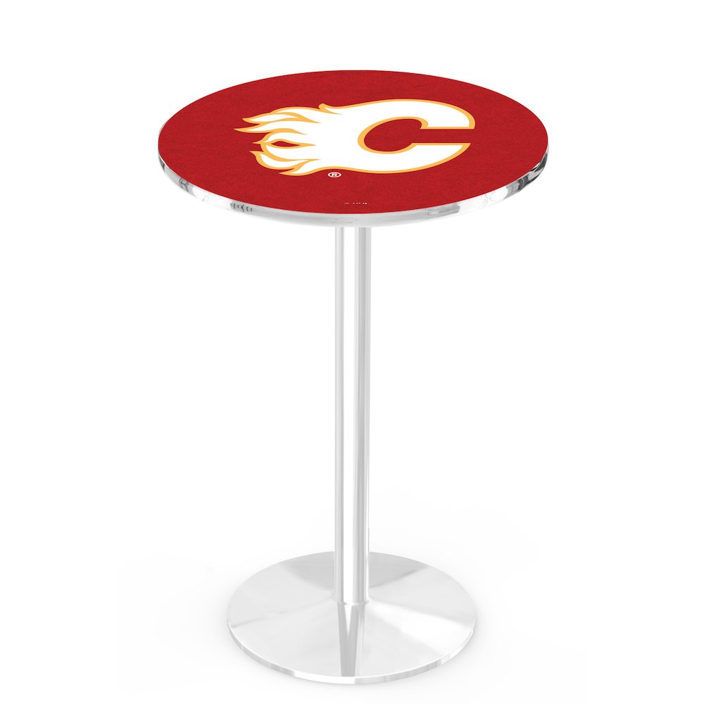 L214 Calgary Flames 42' Tall - 36' Top Pub Table w/ Chrome Finish (2096)