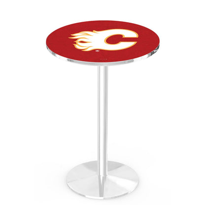 L214 Calgary Flames 42' Tall - 36' Top Pub Table w/ Chrome Finish (2096)