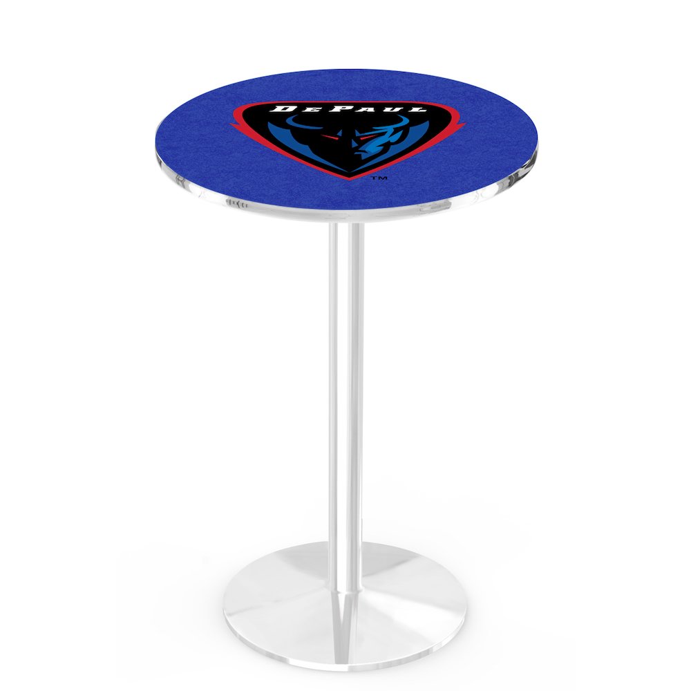 L214 DePaul University 42" Tall - 36" Top Pub Table with Chrome Finish