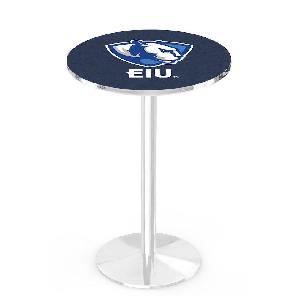 L214 Eastern Illinois University 42" Tall - 36" Top Pub Table with Chrome Finish