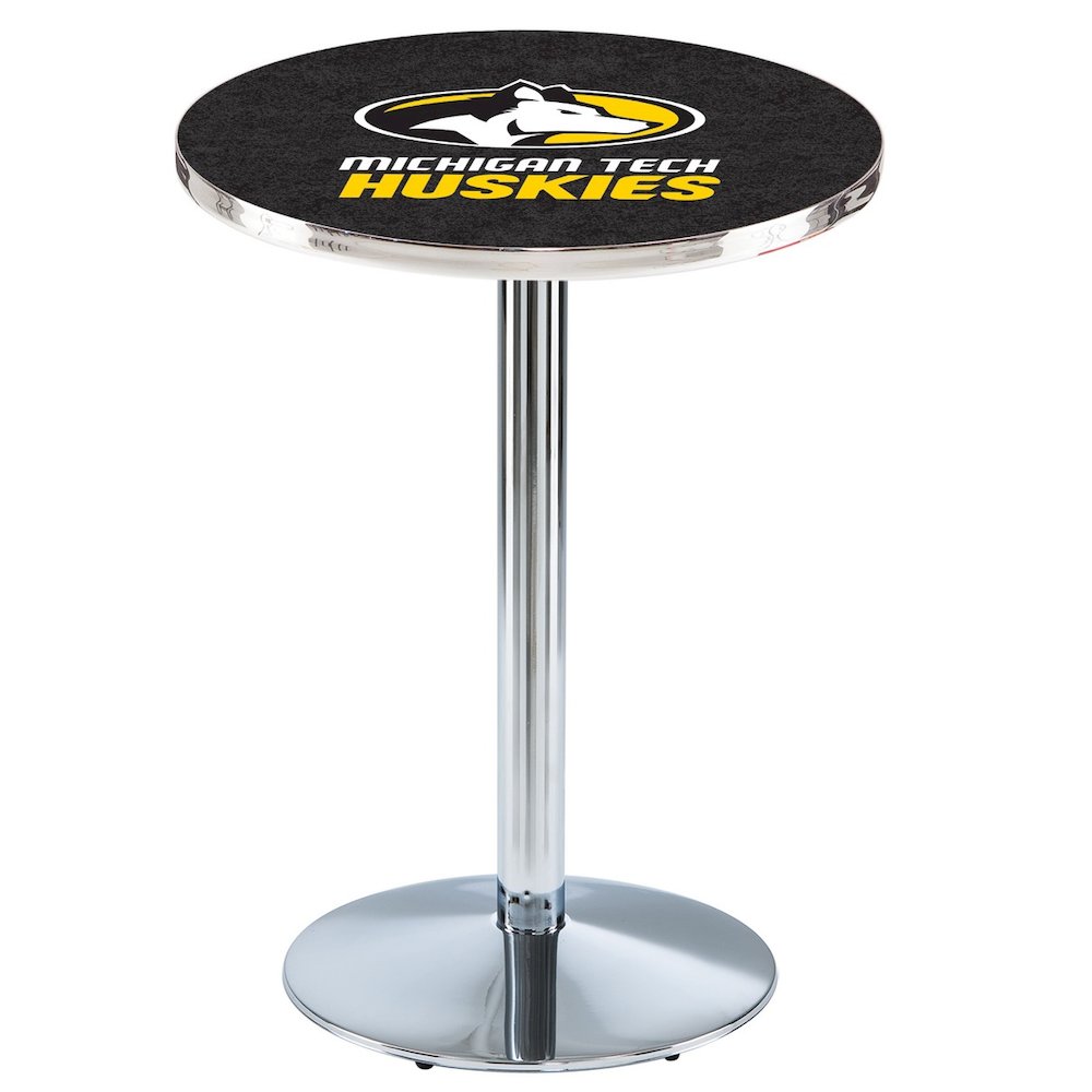 L214 Michigan Tech University 42" Tall - 36" Top Pub Table with Chrome Finish